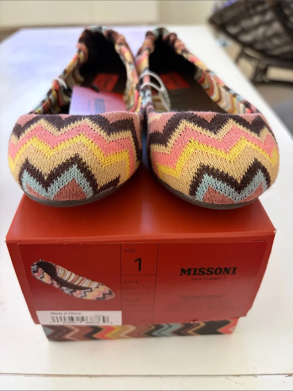 Missoni for Target Pink Yellow Brown Zigzag Knit Ballet Flats